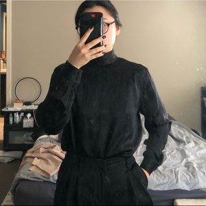 Vintage Black Silk Mock Neck Blouse